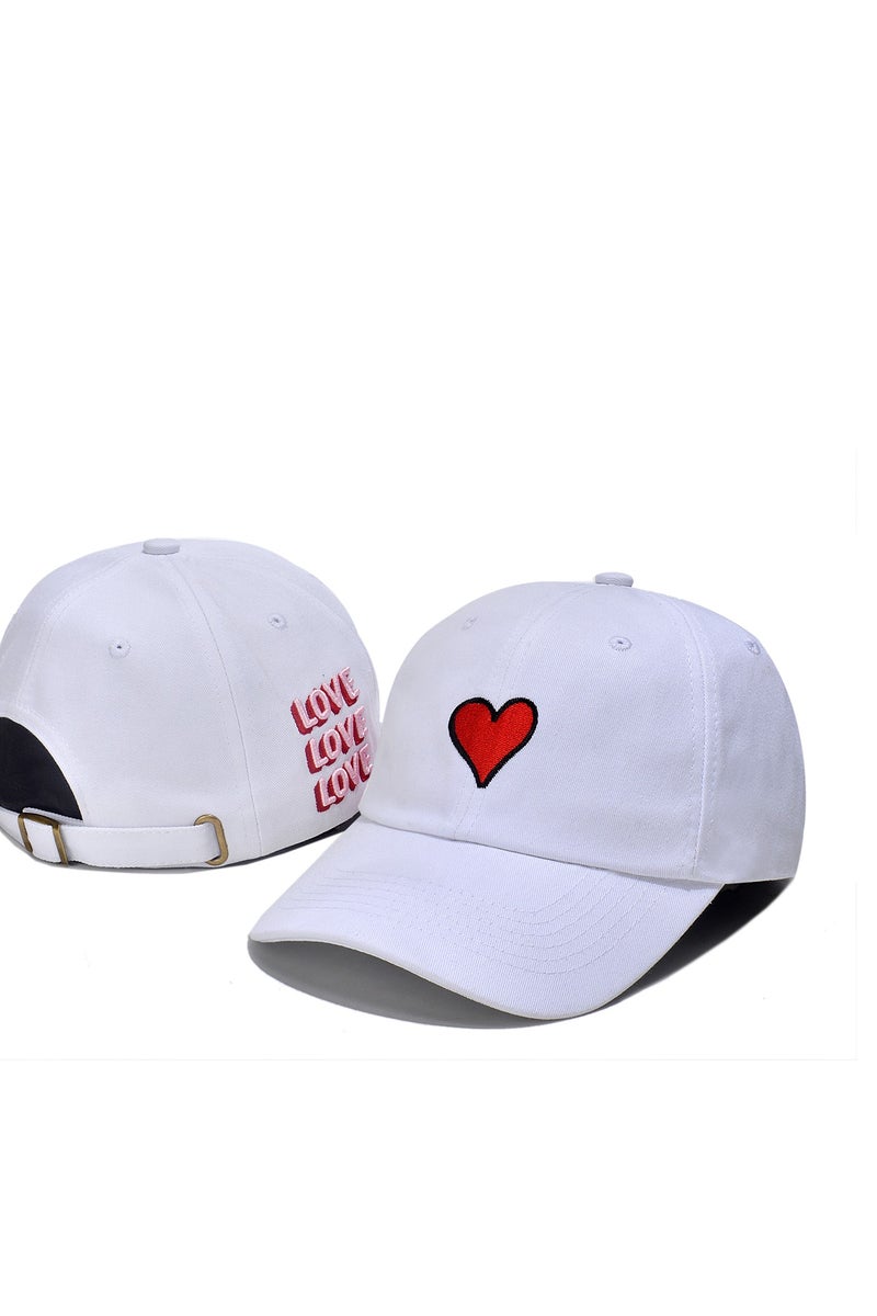 USA White Baseball Cap with Love Heart and "LOVE" Embroidery