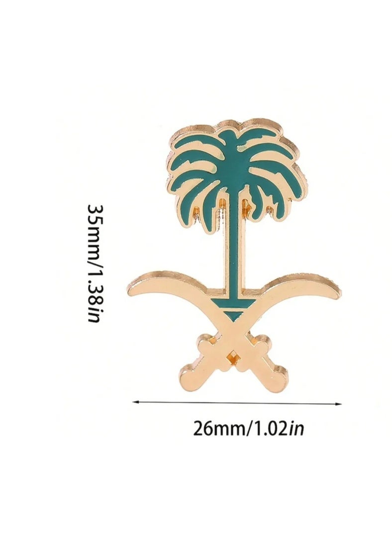 دبوس بروش اليوم الوطني السعودي مع تصميم شعار المملكة العربية السعودية ، مثالي لتزيين الملابس للاحتفال باليوم الوطني السعودي. - Image 4