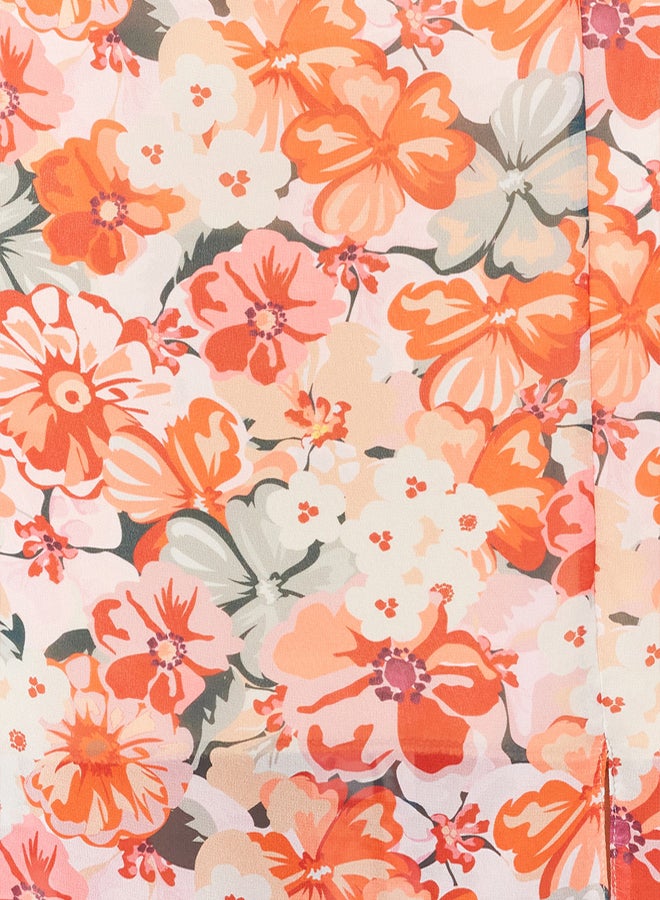 trendyol Multicolored Floral Patterned A-Line Ruffle Detailed Midi Lined Chiffon Woven Dress - Image 4