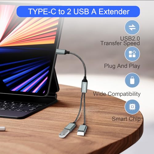 HATMINI USB Splitter Cable USB 20 Male to Female Power Cord Multi USB Port Extender Cable for Data Transfer and Power Charging Compatible with Keyboard Desktop Television Laptop Printer USB C - Image 3