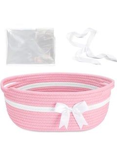 MIXDE Gift Basket, Pink Baskets for Gifts Empty, 34 CM×21.6CM×14 CM Storage Basket, Baby Toy Basket with Handles, Woven Rope Basket with Bow and Gift Bag, For Storage Toys, Diapers, Towels, Snacks  - Image 1