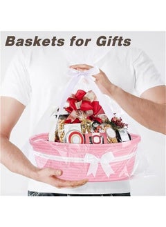 MIXDE Gift Basket, Pink Baskets for Gifts Empty, 34 CM×21.6CM×14 CM Storage Basket, Baby Toy Basket with Handles, Woven Rope Basket with Bow and Gift Bag, For Storage Toys, Diapers, Towels, Snacks  - Image 2