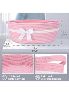 MIXDE Gift Basket, Pink Baskets for Gifts Empty, 34 CM×21.6CM×14 CM Storage Basket, Baby Toy Basket with Handles, Woven Rope Basket with Bow and Gift Bag, For Storage Toys, Diapers, Towels, Snacks  - Image 3