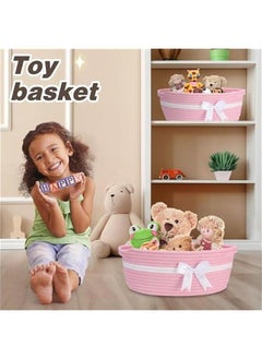 MIXDE Gift Basket, Pink Baskets for Gifts Empty, 34 CM×21.6CM×14 CM Storage Basket, Baby Toy Basket with Handles, Woven Rope Basket with Bow and Gift Bag, For Storage Toys, Diapers, Towels, Snacks  - Image 4