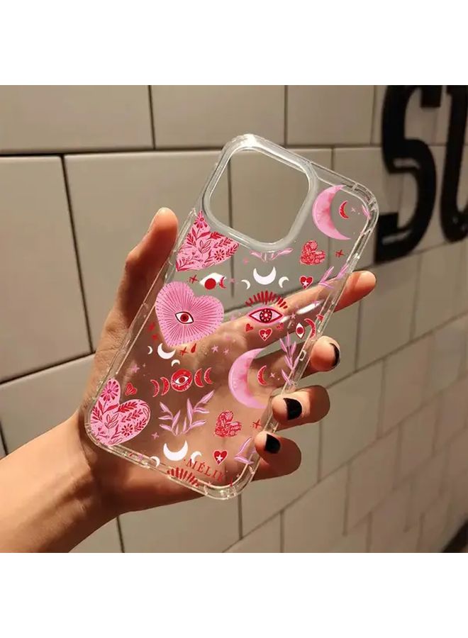 Mixed Color Case for iPhone 14 Pro Max Pink Heart Design Aesthetic Shockproof Clear - Image 2