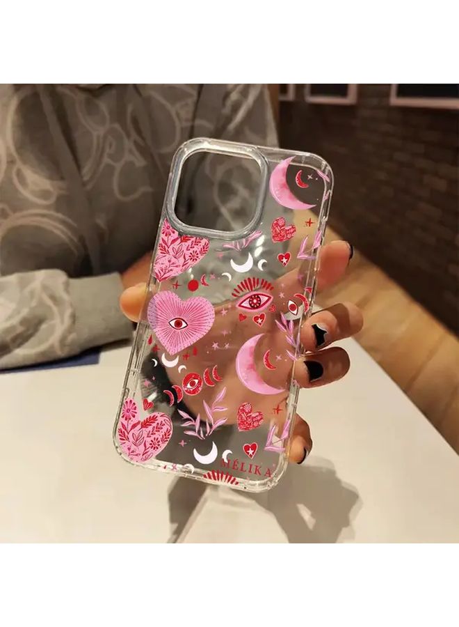 Mixed Color Case for iPhone 14 Pro Max Pink Heart Design Aesthetic Shockproof Clear - Image 1