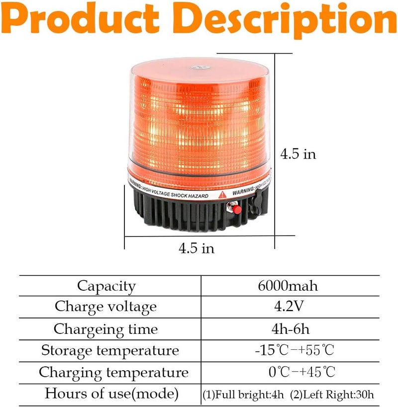 منارة دوّارة لاسلكية باللون الكهرماني مع 18 مصباحًا وامضًا، تعمل ببطارية 12 فولت، بقاعدة مغناطيسية - Image 2