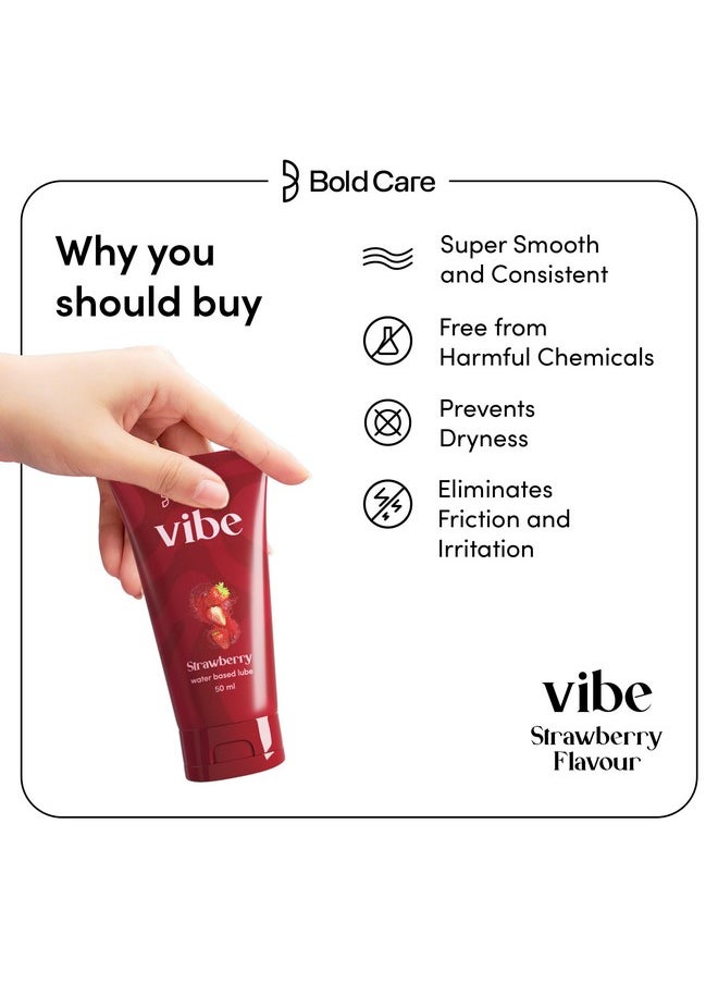 Bold Care - Vibe Strawberry - Personal Lubricant For Men And Women - Premium Strawberry Flavour - Water Based Lube - Skin Friendly, Silicone And Paraben Free - No Side Effects - 50 Ml - Image 1
