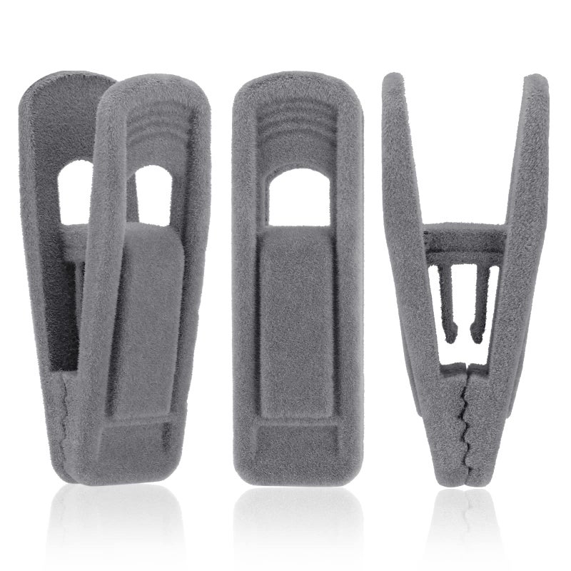 Tinfol Gray Velvet Hanger Clips Pack of 24, Pants Hanger Velvet Clips, Premium Large Opening Clip Strong Finger Flocked Clip Perfect for Use with Slim-line Clothes Velvet Hangers - Image 1