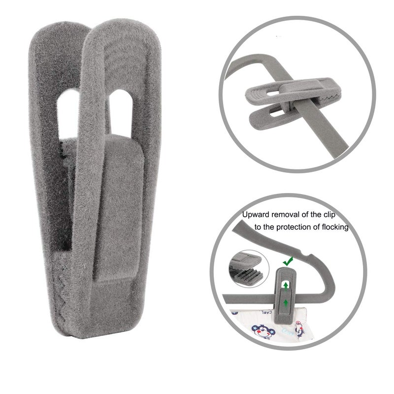 Tinfol Gray Velvet Hanger Clips Pack of 24, Pants Hanger Velvet Clips, Premium Large Opening Clip Strong Finger Flocked Clip Perfect for Use with Slim-line Clothes Velvet Hangers - Image 5