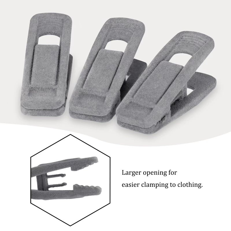 Tinfol Gray Velvet Hanger Clips Pack of 24, Pants Hanger Velvet Clips, Premium Large Opening Clip Strong Finger Flocked Clip Perfect for Use with Slim-line Clothes Velvet Hangers - Image 2