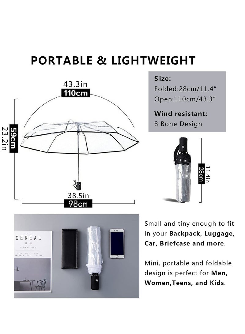 مظلة شفافة، مظلة فقاعية شفافة للنساء، مظلة قابلة للفتح والإغلاق تلقائياً، مظلة سفر شفافة للنساء والفتيات والأطفال لطقس ممطر وعاصف - Image 3