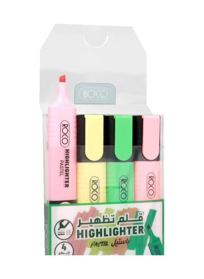 ROCO - Roco Chisel Tip Pastel Color Highlighter Set of 4 Colors - Image 1