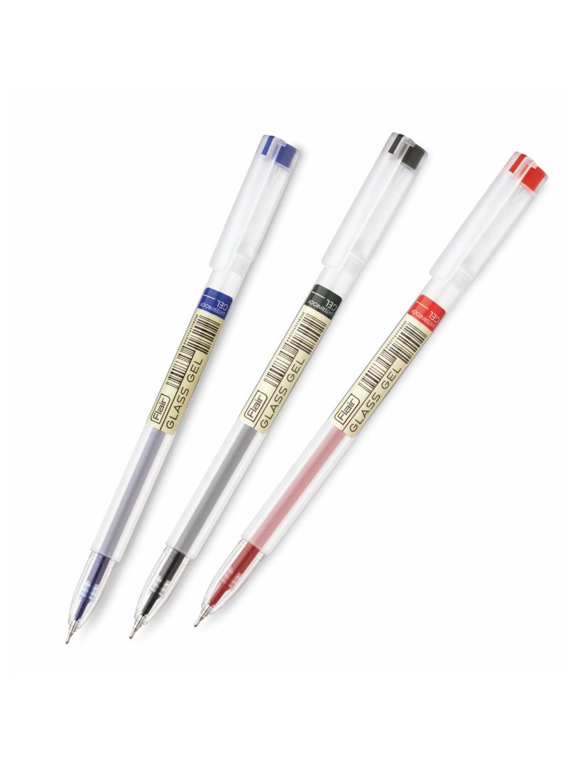 Flair FLAIR Glass 0.6mm Gel Pen Stand | Transparent Glass Design With Soft Rubber Grip | Waterproof Low-Viscosity Ink For Smudge Free Writing | Blue, Black & Red Ink, Pack of 50 Pens - Image 2