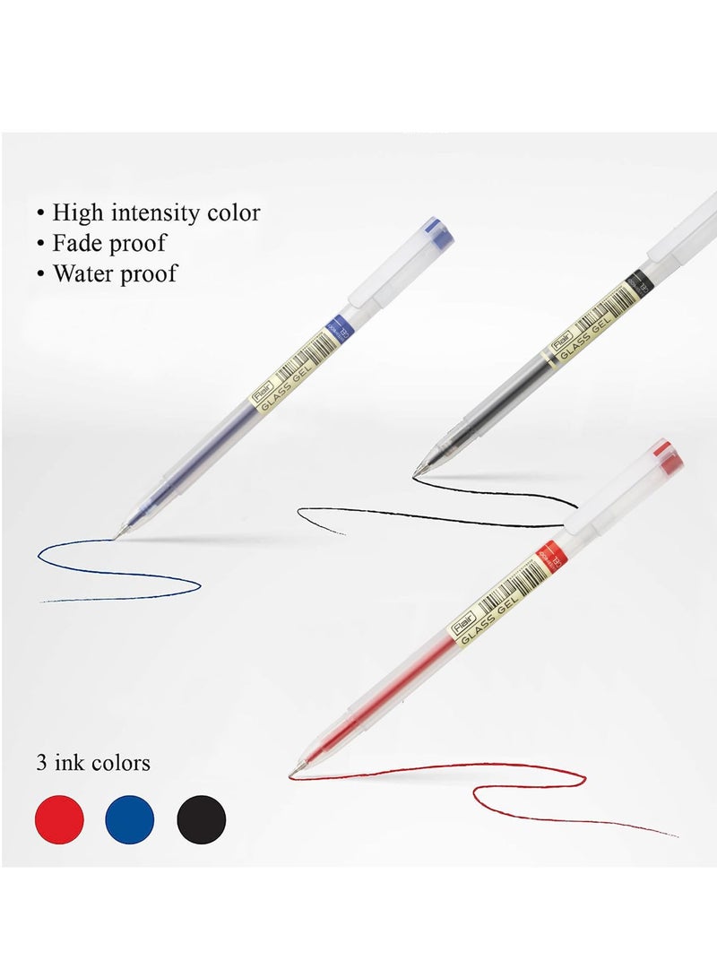 Flair FLAIR Glass 0.6mm Gel Pen Stand | Transparent Glass Design With Soft Rubber Grip | Waterproof Low-Viscosity Ink For Smudge Free Writing | Blue, Black & Red Ink, Pack of 50 Pens - Image 4