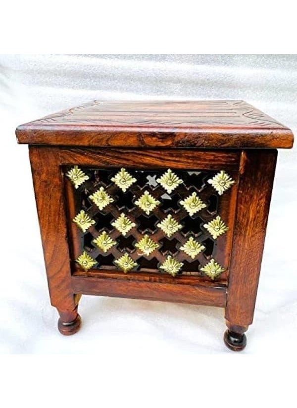 Fusiondecor Fusiondecor Beautiful Antique Wooden Stool with Storage for Living Bedroom and Office Furniture Brown 12 Inch  - Image 4