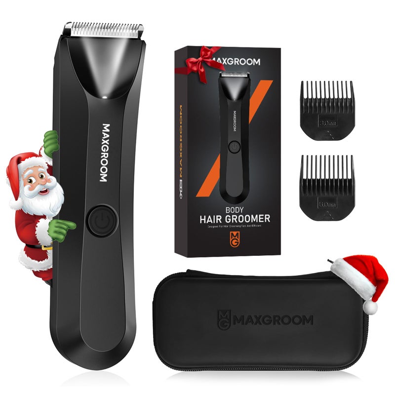 MAXGROOM Manscape Body Hair Trimmer for Men, IPX7 Waterproof Pubic & Groin Hair Trimmer- Electric Ball Shaver with LED Light, Ceramic Blade, USB Rechargeable & Travel Pouch - Image 1