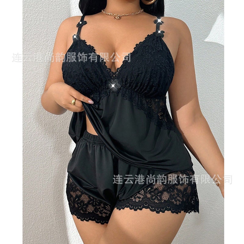 Shangyun European and American Style Sexy Lace Patchwork Lingerie Shorts Set for Women - Summer Plus Size Sleepwear - Image 1