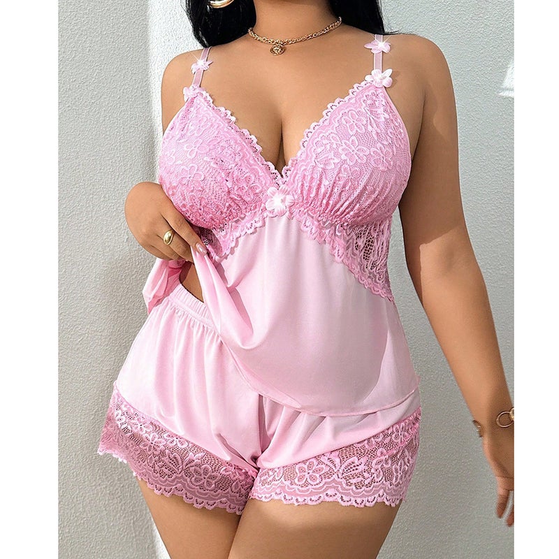 Shangyun European and American Style Sexy Lace Patchwork Lingerie Shorts Set for Women - Summer Plus Size Sleepwear - Image 2