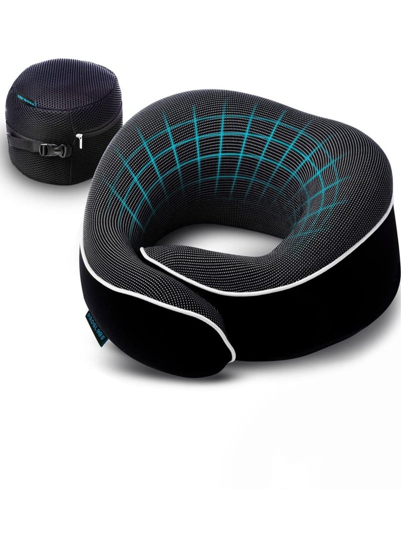 TOMSHOO وسادة رقبة للسفر مصنوعة من إسفنج ميموري فوم نقي بنسبة 100%، وسائد للنوم، مستلزمات السفر بالسيارة والطائرة، مجموعة سفر مع حقيبة شبكية فاخرة (أسود) - Image 1