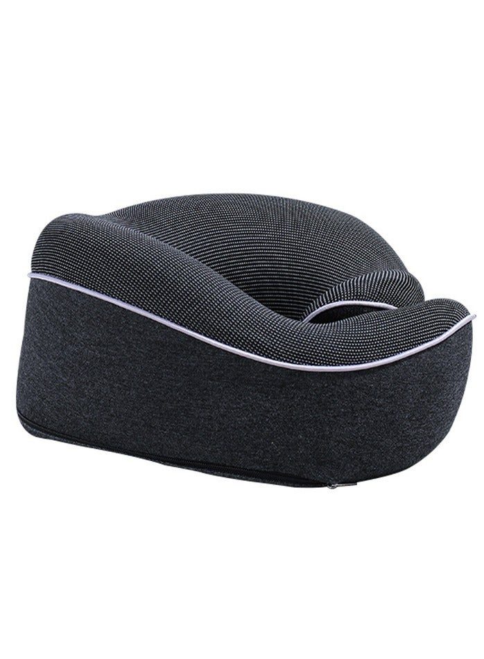 TOMSHOO وسادة رقبة للسفر مصنوعة من إسفنج ميموري فوم نقي بنسبة 100%، وسائد للنوم، مستلزمات السفر بالسيارة والطائرة، مجموعة سفر مع حقيبة شبكية فاخرة (أسود) - Image 3