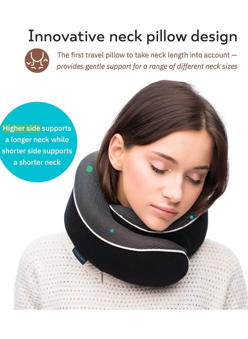 TOMSHOO وسادة رقبة للسفر مصنوعة من إسفنج ميموري فوم نقي بنسبة 100%، وسائد للنوم، مستلزمات السفر بالسيارة والطائرة، مجموعة سفر مع حقيبة شبكية فاخرة (أسود) - Image 4