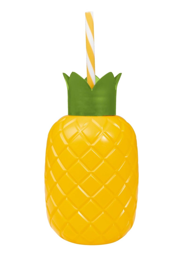 Solmazer Herevin 724Ml Pineapple Shaped Water Bottle With Straw - Tropical Yellow Green Design