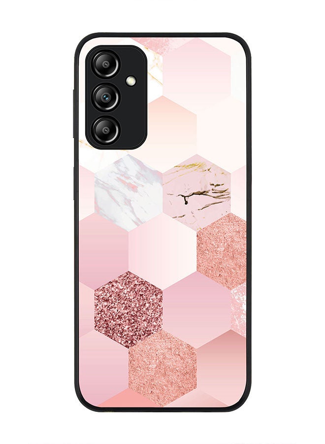 Stylizedd Rugged Black edge case for Samsung Galaxy A24 4G Slim fit Soft Case Flexible Rubber Edges Anti Drop TPU Gel Thin Cover - Marble Pink Honeycomb - Image 1