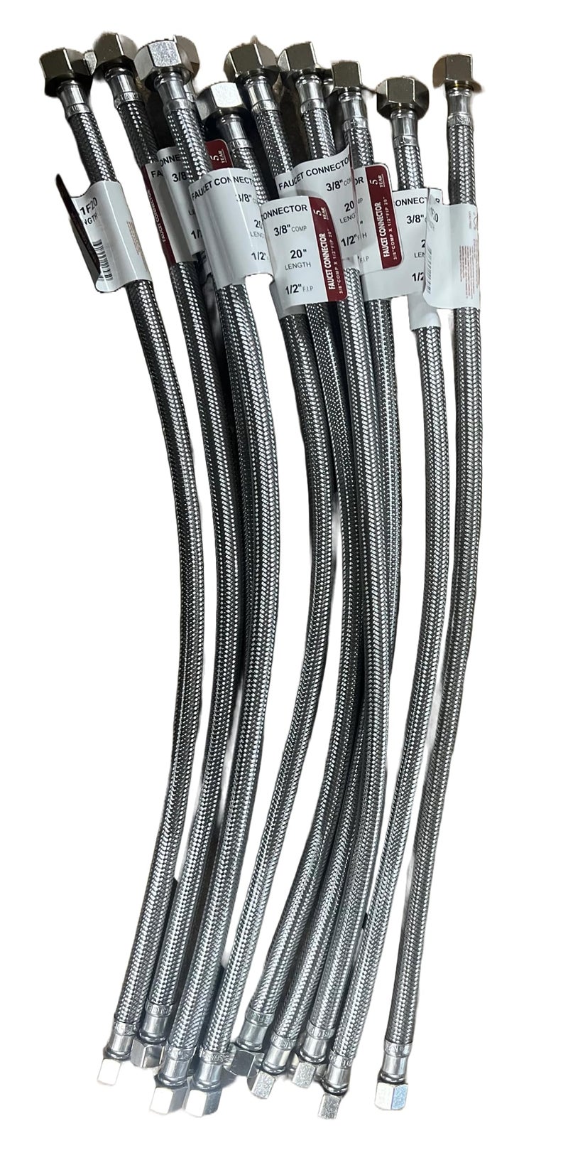 EZFluid 10 20 Water Supply Line12 Fip x 38 Comp LFBrass NutsUniversal Stainless Steel Braided Faucet Water Supply Line ConnectorWater Supply Hose Connector Lines For KitchenBathroom