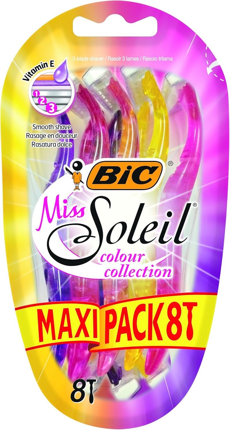 BIC Miss Soleil Colour Collection Triple Blade Razor for Women Great Grip and Control With Flower Designed Handles Pack of 8 - Image 1
