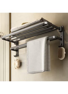 XiuWoo 60*23*20cm Bathroom Lavatory Towel Rack with Two Towel Bars,Frosted Black Bathroom Shelf with Towel Holder  - Image 2