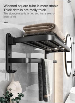 XiuWoo 60*23*20cm Bathroom Lavatory Towel Rack with Two Towel Bars,Frosted Black Bathroom Shelf with Towel Holder  - Image 3