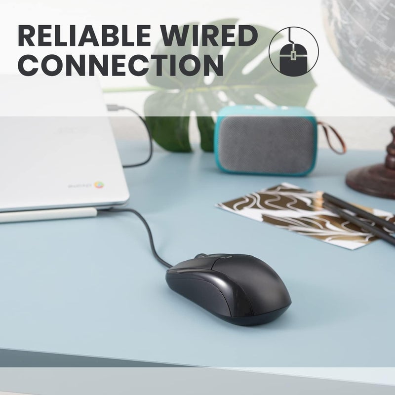 بيريكس PERIMICE-209C ماوس بصري سلكي من نوع USB Type C - كابل بطول 5.9 قدم - 1000 نقطة في البوصة - أسود، (11994) - Image 2