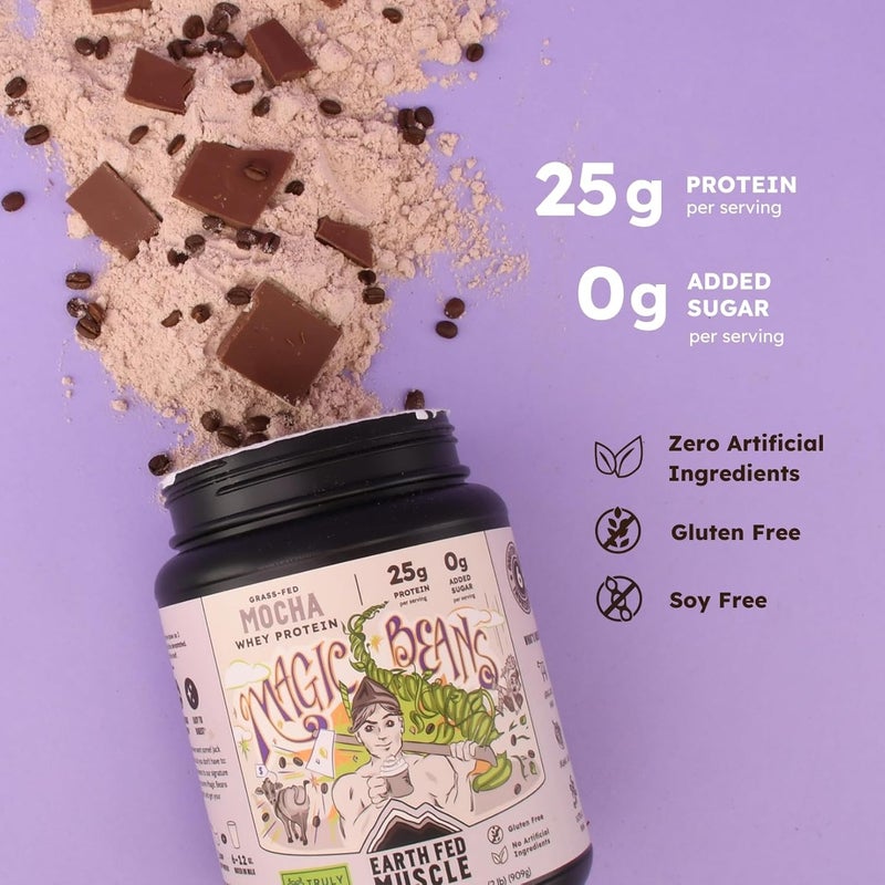 Earth Fed Muscle Magic Beans Mocha Truly Grass Fed Whey Protein Powder  No Artificial Ingredients Soy Free Gluten Free NonGMO and Hormone Free 2 Pound 29 Servings Mocha - Image 2