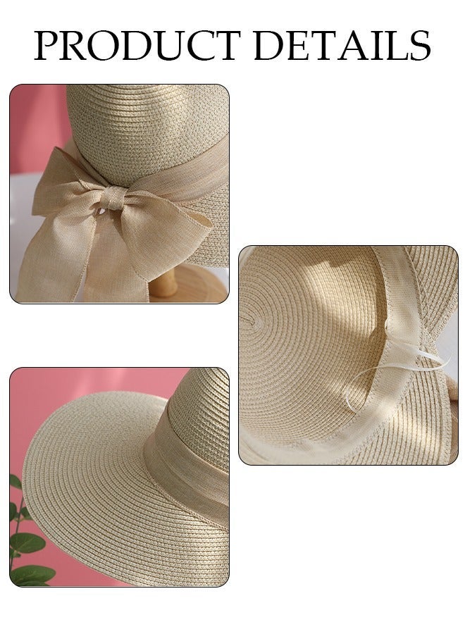 DUNISO Women's Foldable Sun Straw Hat Big Bowknot Summer Wide Brim Roll Up Beach Cap Summer Solid Travel Beach Cap UV Protection UPF50+for Vacation Outdoor Activities - Image 2
