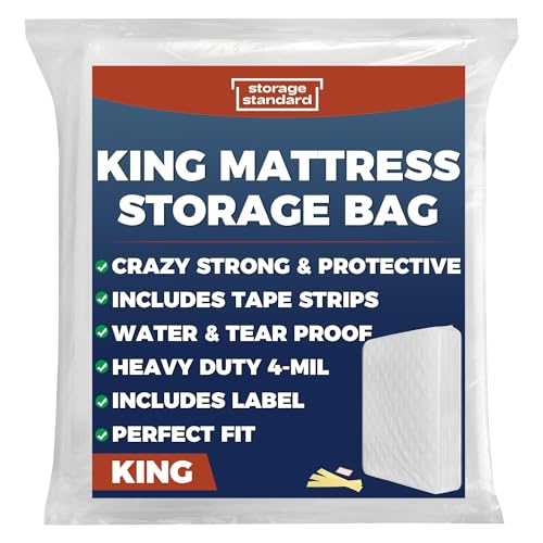 Storage Standard King Mattress Bags for Moving & Storage – Heavy Duty Thick 4mil Reusable Mattress Storage Bag, Waterproof Plastic Mattress Cover for Moving - Fits King Size Bed - 1 Clear Bag, 100 x 80 x 15 Inches - Image 1