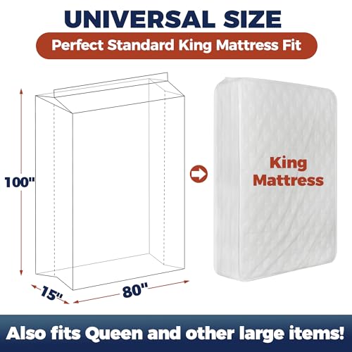 Storage Standard King Mattress Bags for Moving & Storage – Heavy Duty Thick 4mil Reusable Mattress Storage Bag, Waterproof Plastic Mattress Cover for Moving - Fits King Size Bed - 1 Clear Bag, 100 x 80 x 15 Inches - Image 4