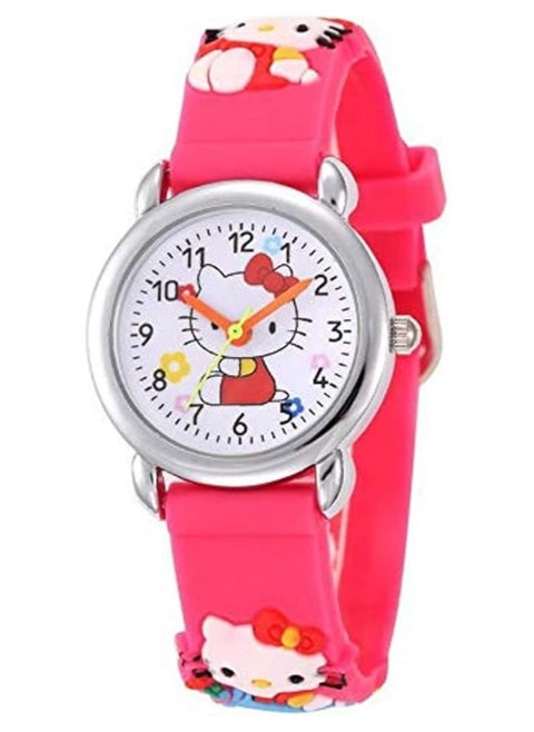 Children's watch for girls, analog dial and silicone strap, in the shape of Hello Kitty, with a white dial