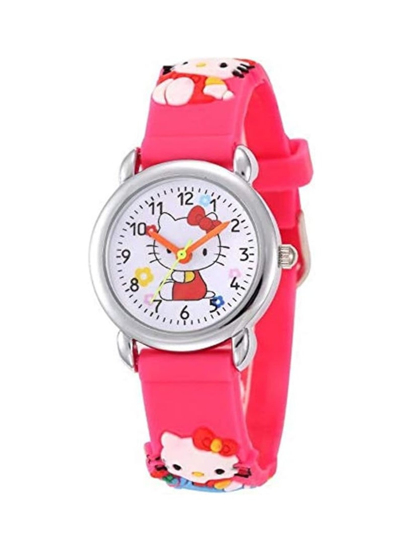 Generic - Children's watch for girls, analog dial and silicone strap, in the shape of Hello Kitty, with a white dial - Image 1