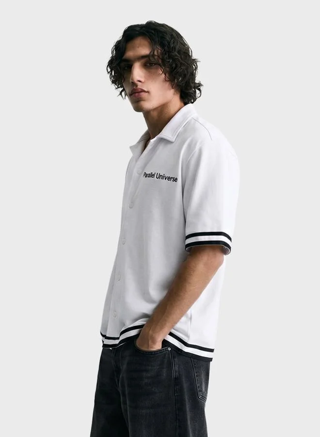 Men Boxy Fit Embroidered Polo Collar Streetwear Shirt