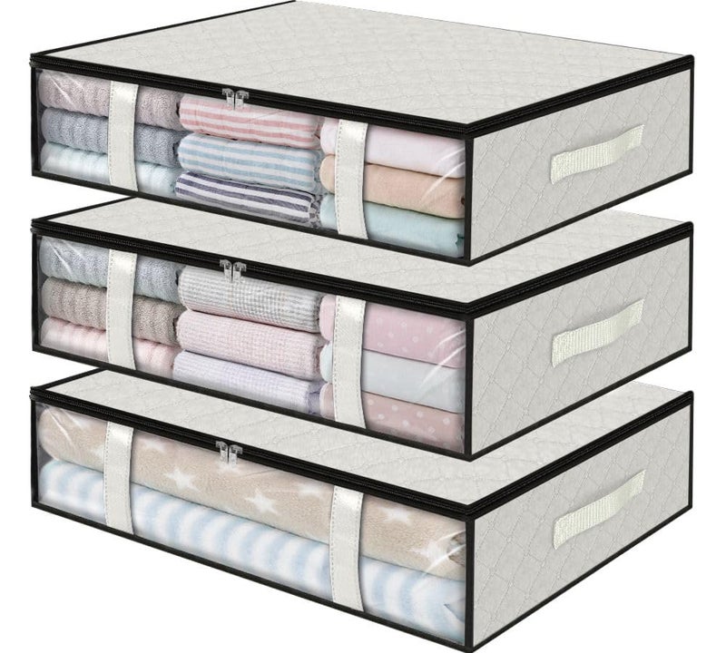 StorageRight Under Bed Storage Bags 3 Pack 40L Large Clothes Comforter Storage Containers with Clear Window Breathable Fabric Organizer for Blankets Bedding Seasonal Clothing White - Image 2