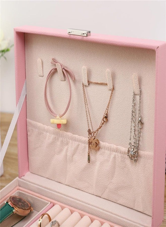 LDG WARE Jewellery Organizer Pink 2 Layer PU-Leather Box Storage Cases and Removable Tray for Necklace, Earrings, Rings, Bracelets, Bangles for Women Girls - Image 5