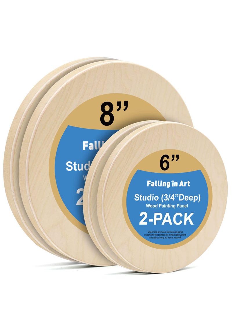 Falling In art Falling in Art Unfinished Round Birch Wood Panels Kit for Painting Wooden Canvas 4 Pack of 6 and 8 Studio 34 Deep Cradle Boards for Pouring Art Crafts Burning and More 