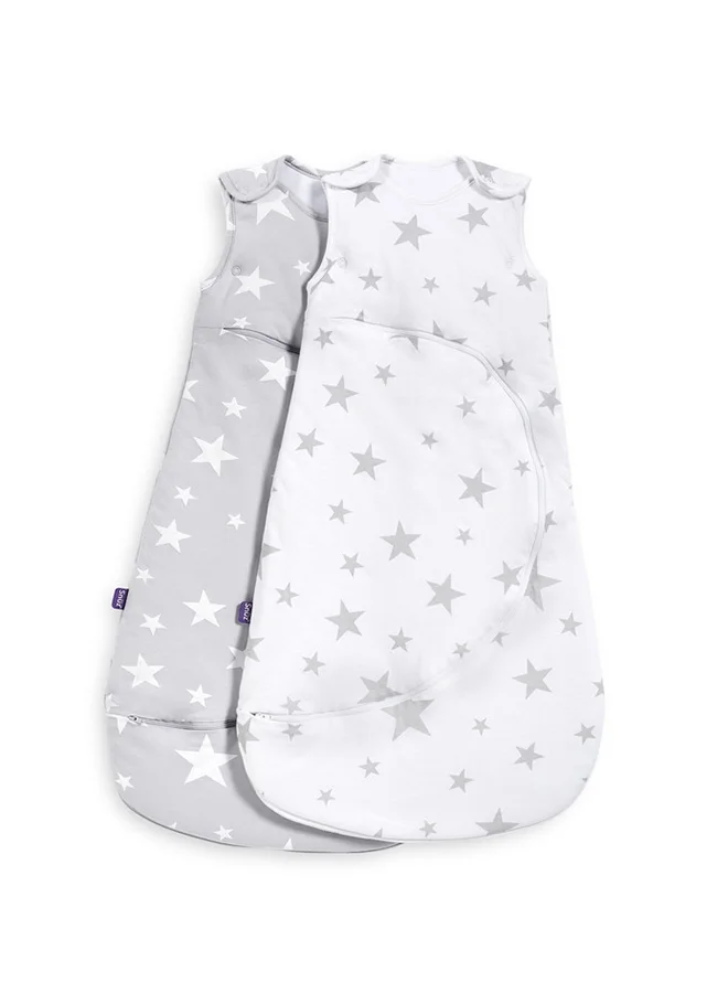 Snuz Pouch Sleeping Bag For Infant And Baby Clever Nappy Change Zip 100% Cotton For Temperatures If 21 - 23 Celsius Suitable From 0 To 6 Months Maximum Baby Length 68 Cm Grey Star
