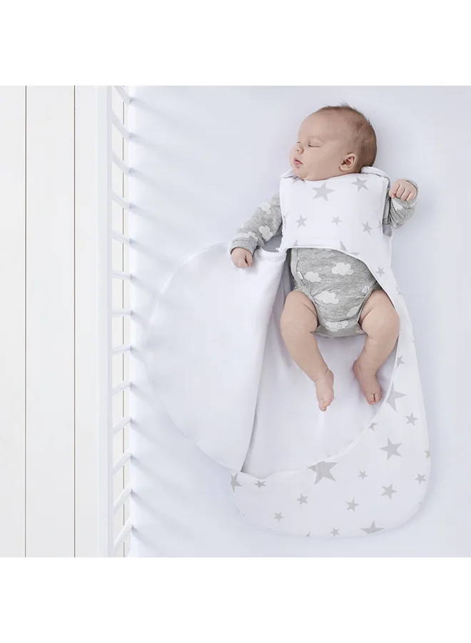 Snuz Pouch Sleeping Bag For Infant And Baby Clever Nappy Change Zip 100% Cotton For Temperatures If 21 - 23 Celsius Suitable From 0 To 6 Months Maximum Baby Length 68 Cm Grey Star