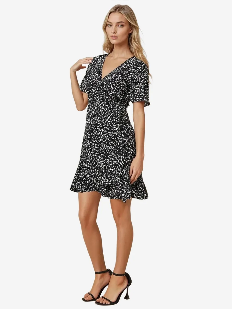HICCUP Ditsy Flower Pattern V-Neck Viscose Mini Dress