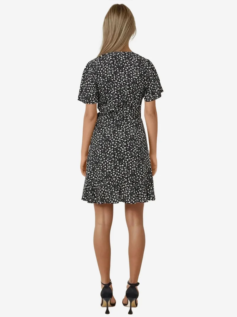 HICCUP Ditsy Flower Pattern V-Neck Viscose Mini Dress