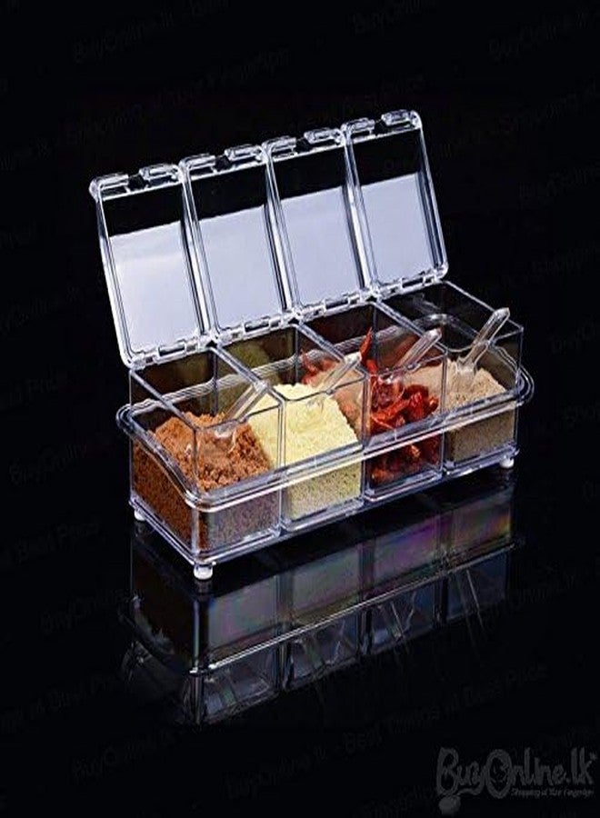 MARTEEN Crystal Seasoning Box Kitchen Acrylic Transparent Spice Jar Box Case Set Storage Container Condiment Jars Dispenser for Salt Sugar Cruet with Cover and with Serving Spoons Set of 4 - Image 4