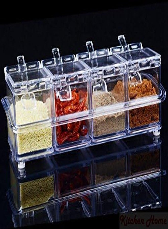 MARTEEN Crystal Seasoning Box Kitchen Acrylic Transparent Spice Jar Box Case Set Storage Container Condiment Jars Dispenser for Salt Sugar Cruet with Cover and with Serving Spoons Set of 4 - Image 5
