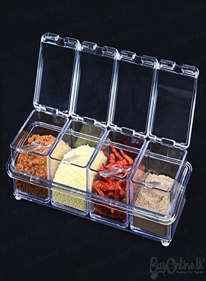 MARTEEN Crystal Seasoning Box Kitchen Acrylic Transparent Spice Jar Box Case Set Storage Container Condiment Jars Dispenser for Salt Sugar Cruet with Cover and with Serving Spoons Set of 4 - Image 1